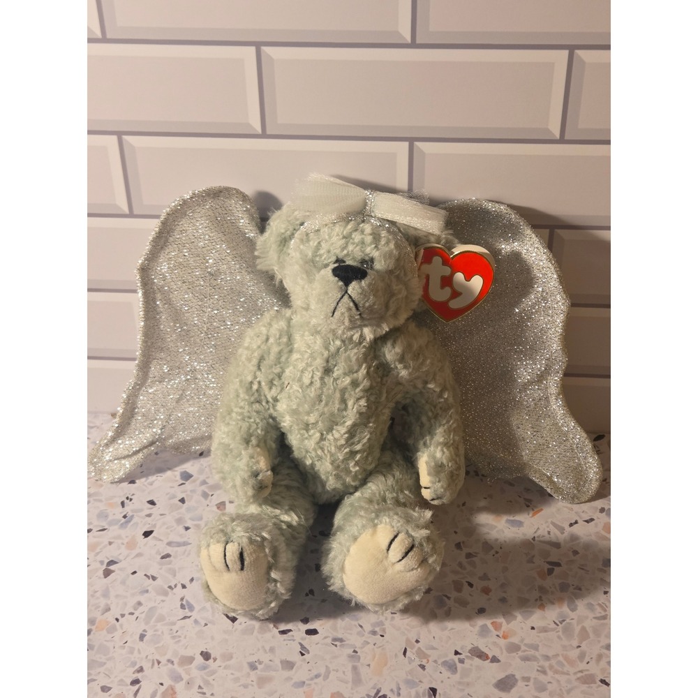 Ty Attic Treasures Sterling Angel Bear Grey Silver Glitter Wings Plush 1993 Tag